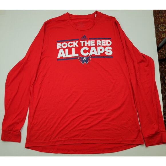 Adidas Washington Capitals Rock the Red ALL CAPS Long Sleeve Tee Men Size XL NHL - Picture 1 of 6